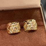Diamond - Cut Quilted Clip - On Studs - Gold - floysun