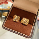 Diamond - Cut Quilted Clip - On Studs - Gold - floysun