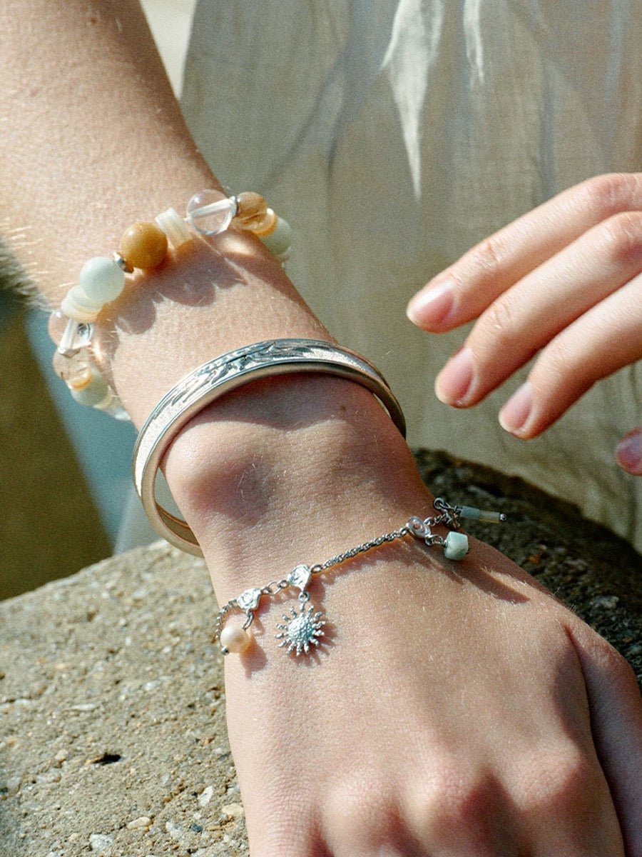 Dopamine Beaded Wave Bracelet – Blue Amazonite Edition - floysun