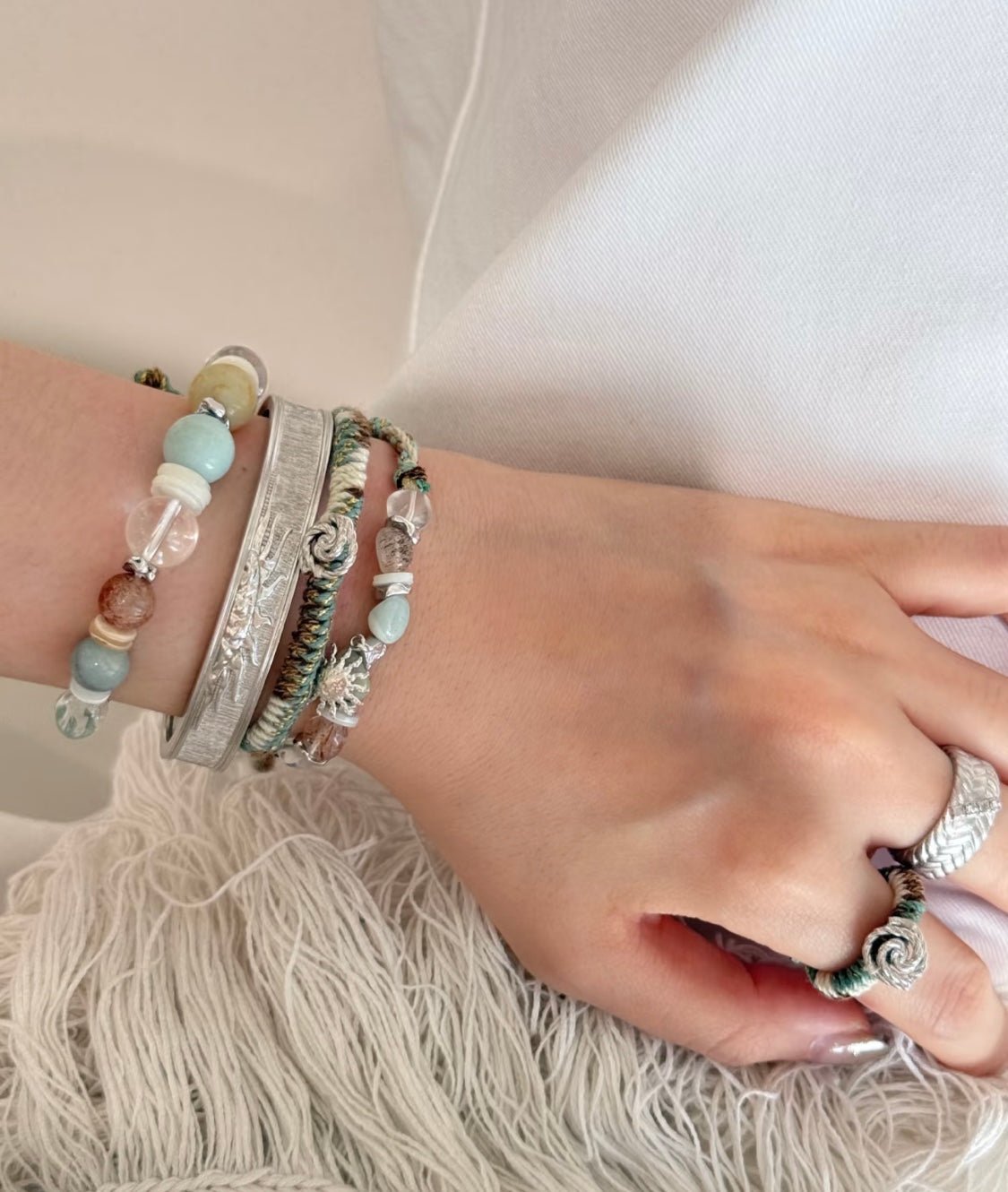 Dopamine Beaded Wave Bracelet – Blue Amazonite Edition - floysun