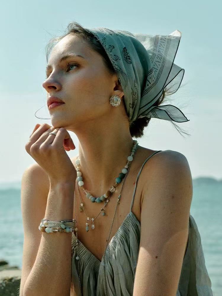 Dopamine Beaded Wave Bracelet – Blue Amazonite Edition - floysun