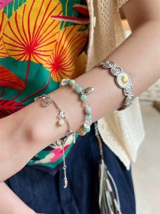 Dopamine Beaded Wave Bracelet – Blue Amazonite Elastic Bead Edition - floysun