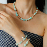Dopamine Beaded Wave Necklace – Blue Amazonite Edition - floysun