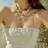 Dopamine Beaded Wave Necklace – Blue Amazonite Edition - floysun