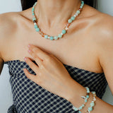Dopamine Beaded Wave Necklace – Blue Amazonite Edition - floysun