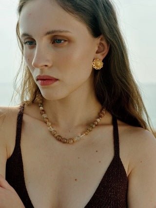 Dopamine Beaded Wave Necklace – Golden Brown Aventurine Edition - floysun