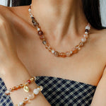 Dopamine Beaded Wave Necklace – Golden Brown Aventurine Edition - floysun