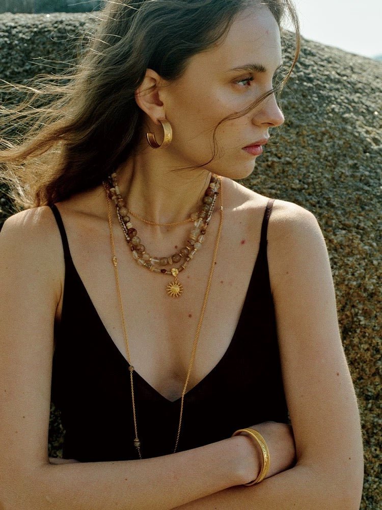Dopamine Beaded Wave Necklace – Golden Brown Aventurine Edition - floysun