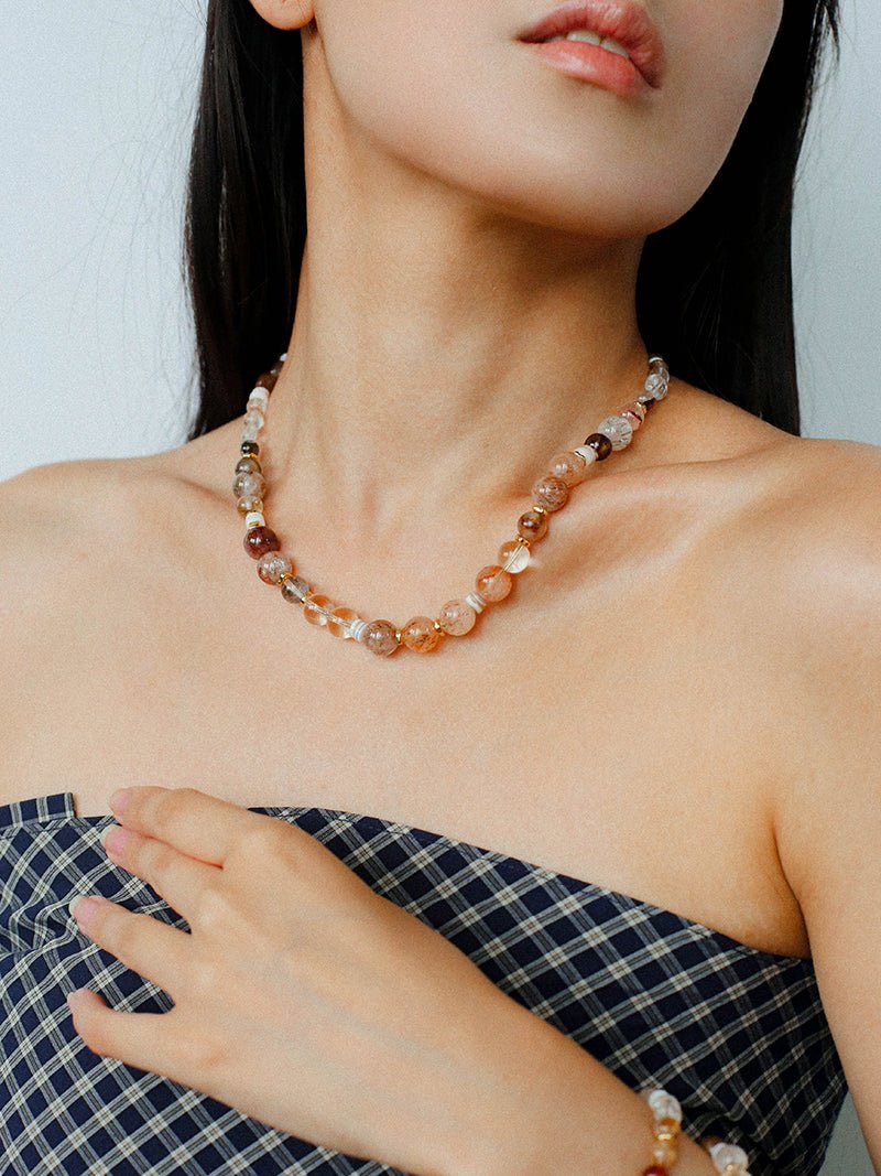 Dopamine Beaded Wave Necklace – Golden Brown Aventurine Edition - floysun