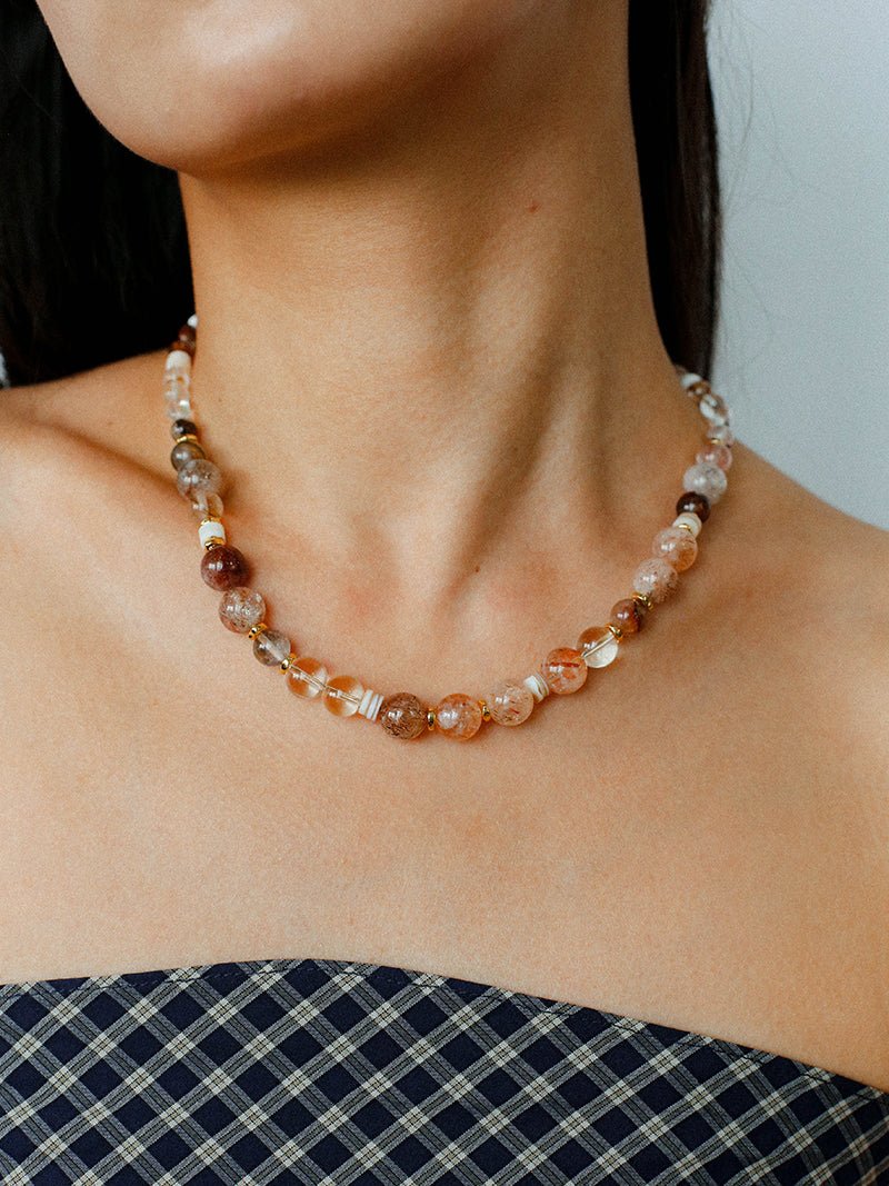 Dopamine Beaded Wave Necklace – Golden Brown Aventurine Edition - floysun