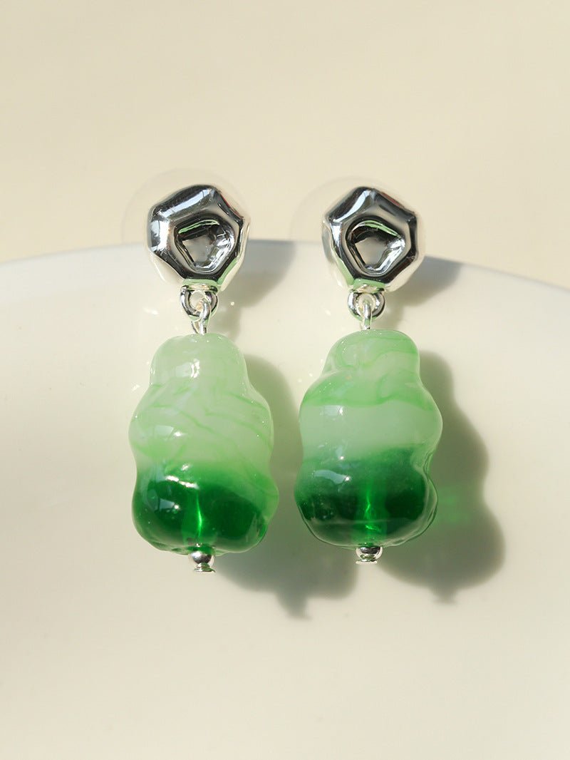 Dopamine Candy Drop Glass Earrings – Matcha Mint - floysun