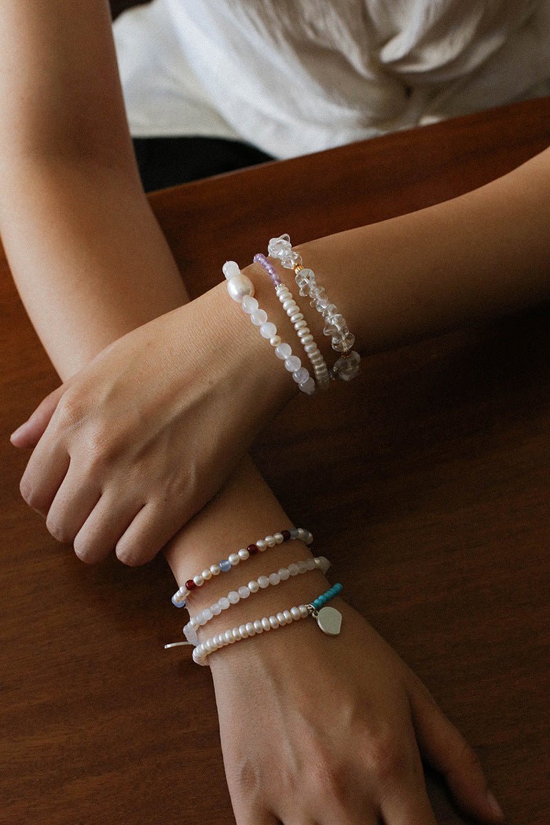 Dopamine Stacking Elastic Bracelets – Pearls & Gemstones - floysun