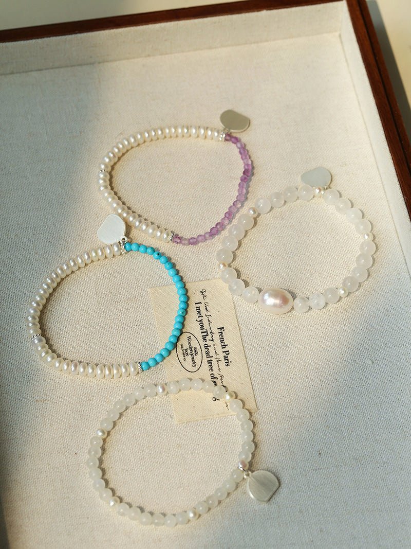 Dopamine Stacking Elastic Bracelets – Pearls & Gemstones - floysun