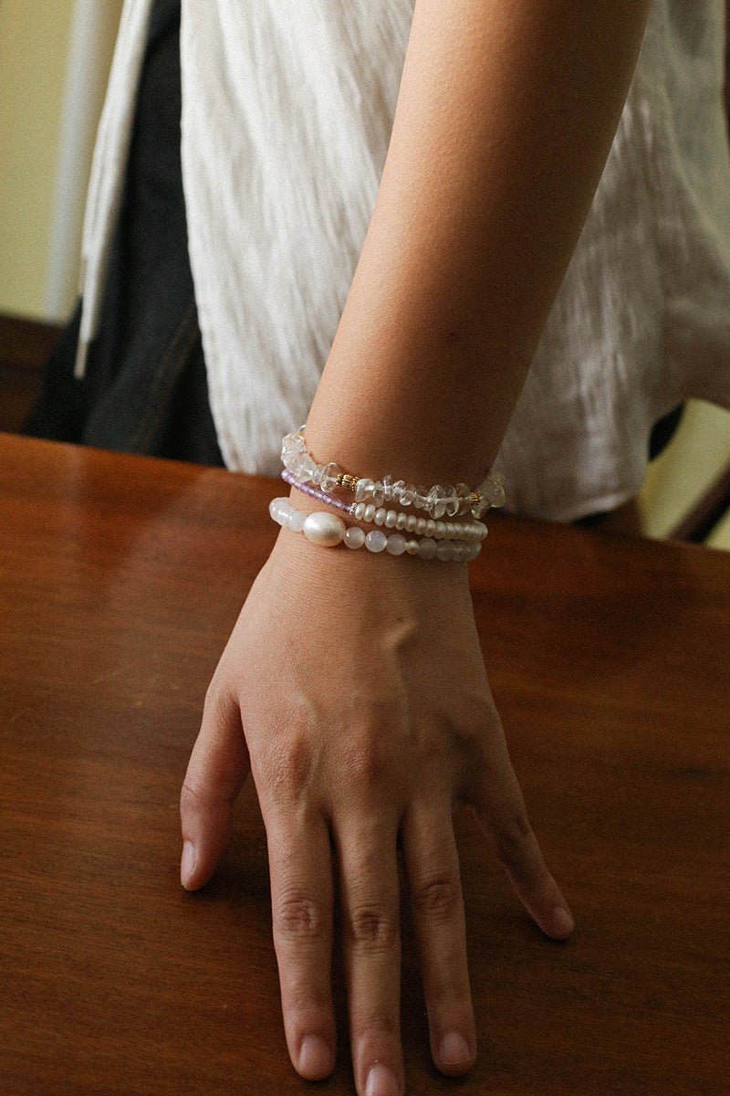 Dopamine Stacking Elastic Bracelets – Pearls & Gemstones - floysun