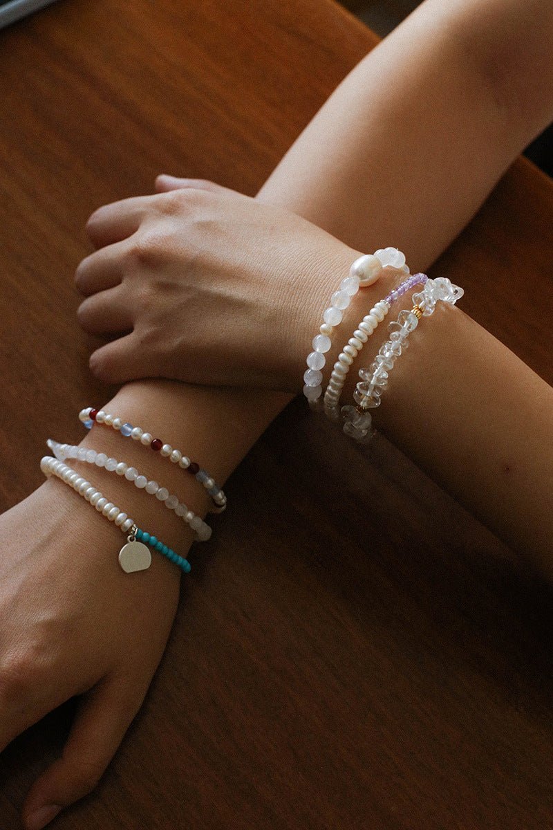 Dopamine Stacking Elastic Bracelets – Pearls & Gemstones - floysun