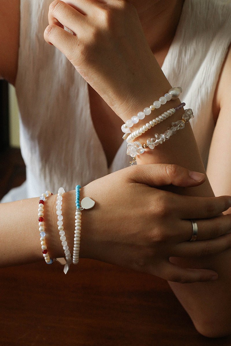 Dopamine Stacking Elastic Bracelets – Pearls & Gemstones - floysun