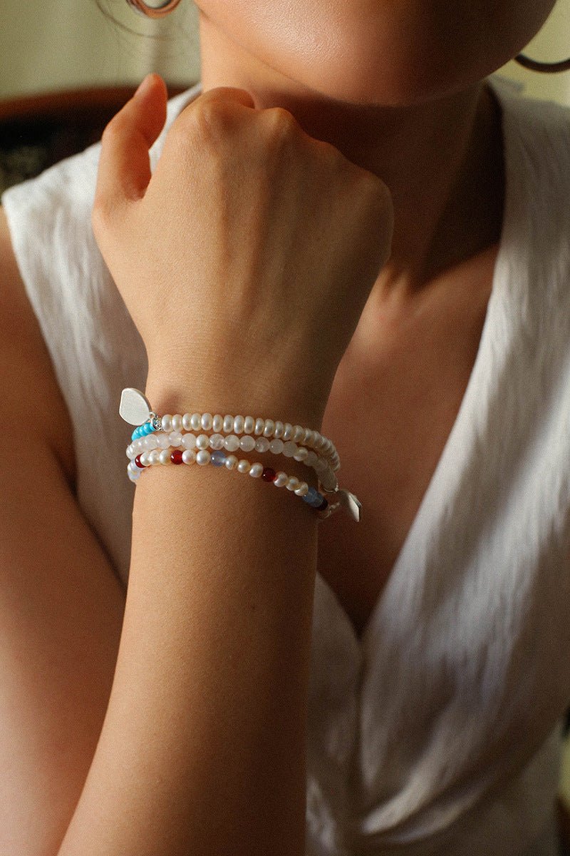 Dopamine Stacking Elastic Bracelets – Pearls & Gemstones - floysun