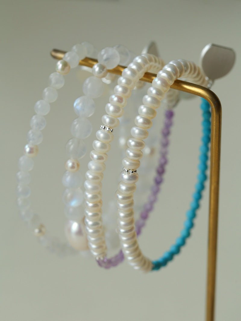 Dopamine Stacking Elastic Bracelets – Pearls & Gemstones - floysun