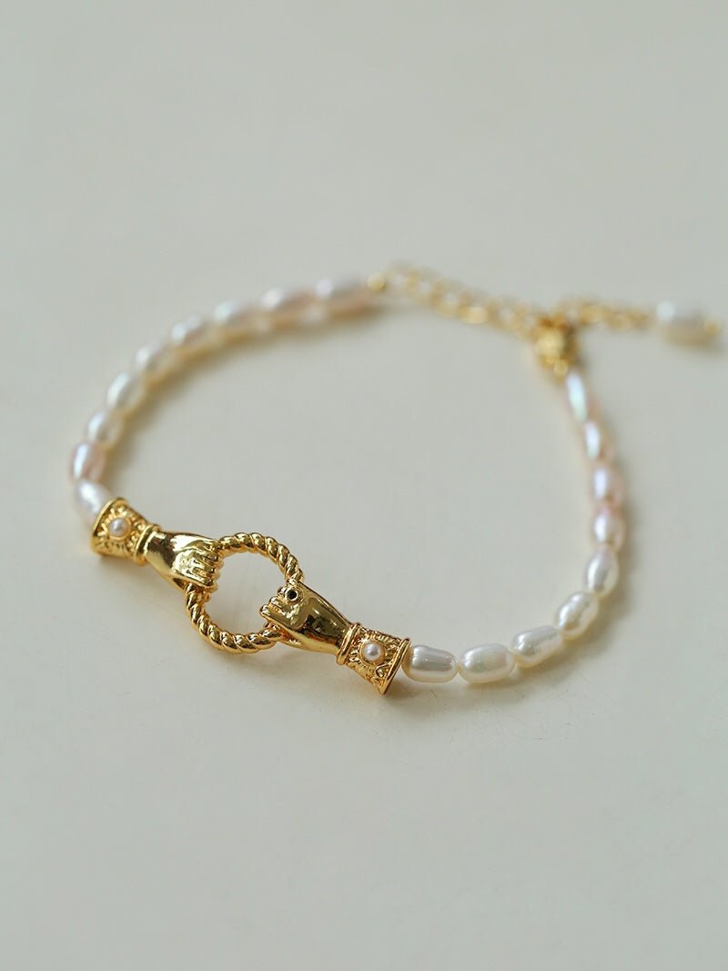Double - Handed Ring Clasp Pearl Beaded Bracelet - floysun