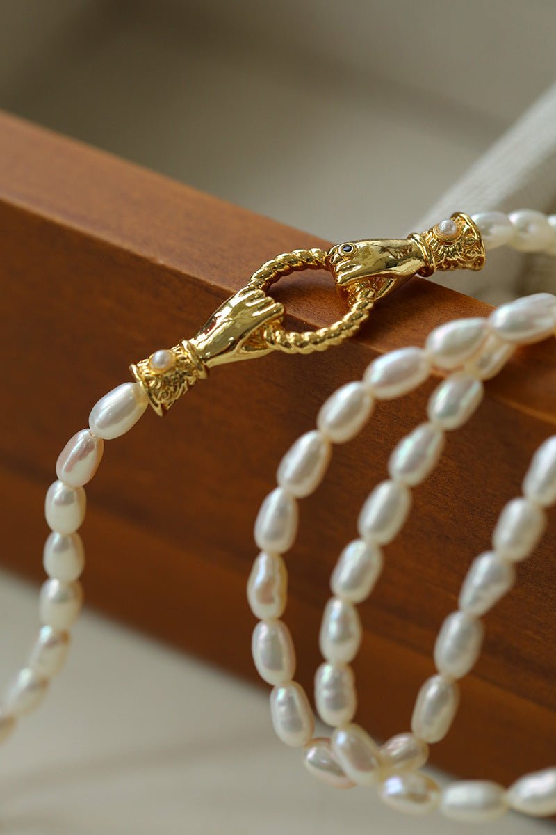 Double - Handed Ring Clasp Pearl Beaded Necklace - floysun