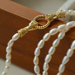 Double - Handed Ring Clasp Pearl Beaded Necklace - floysun
