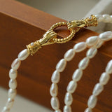 Double - Handed Ring Clasp Pearl Beaded Necklace - floysun