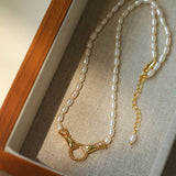 Double - Handed Ring Clasp Pearl Beaded Necklace - floysun