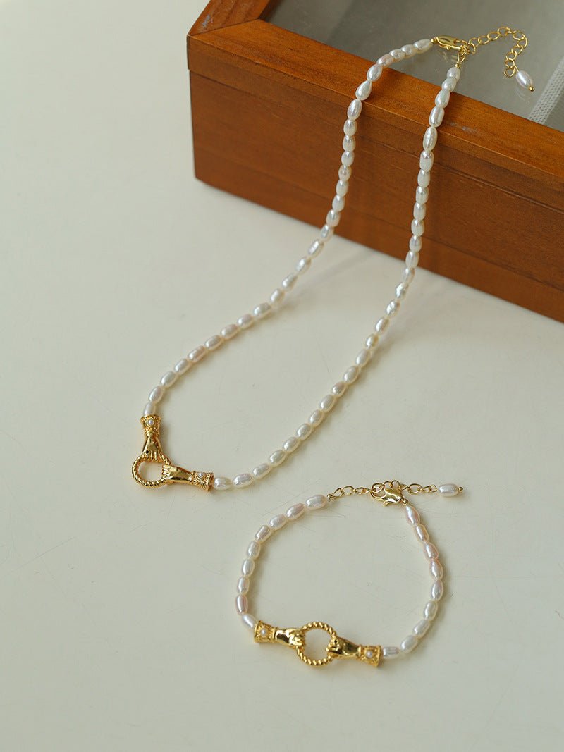 Double - Handed Ring Clasp Pearl Beaded Necklace - floysun