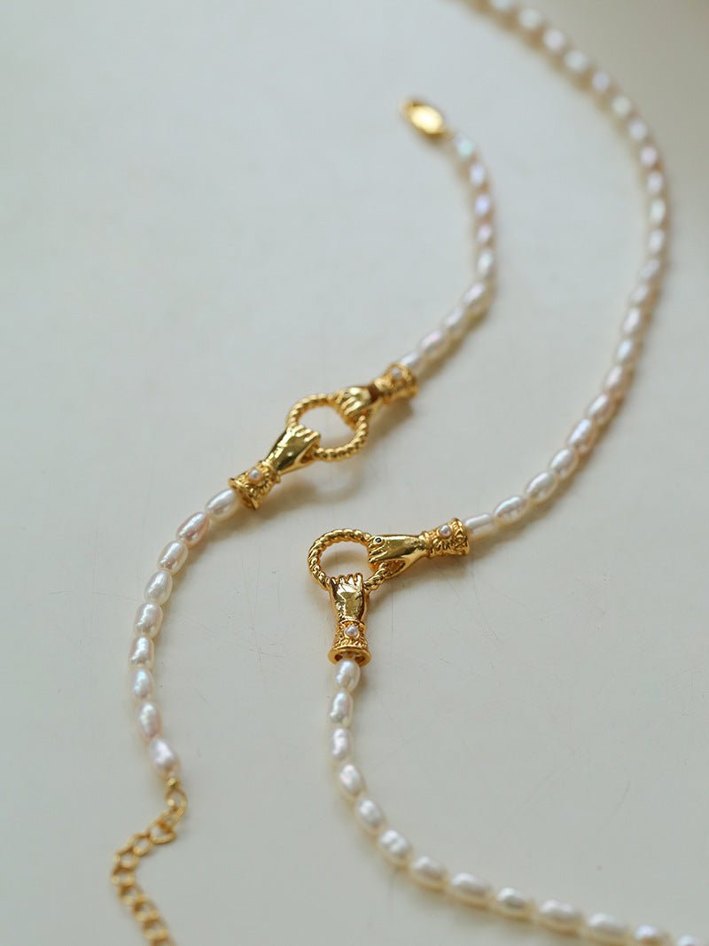 Double - Handed Ring Clasp Pearl Beaded Necklace - floysun
