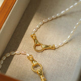 Double - Handed Ring Clasp Pearl Beaded Necklace - floysun