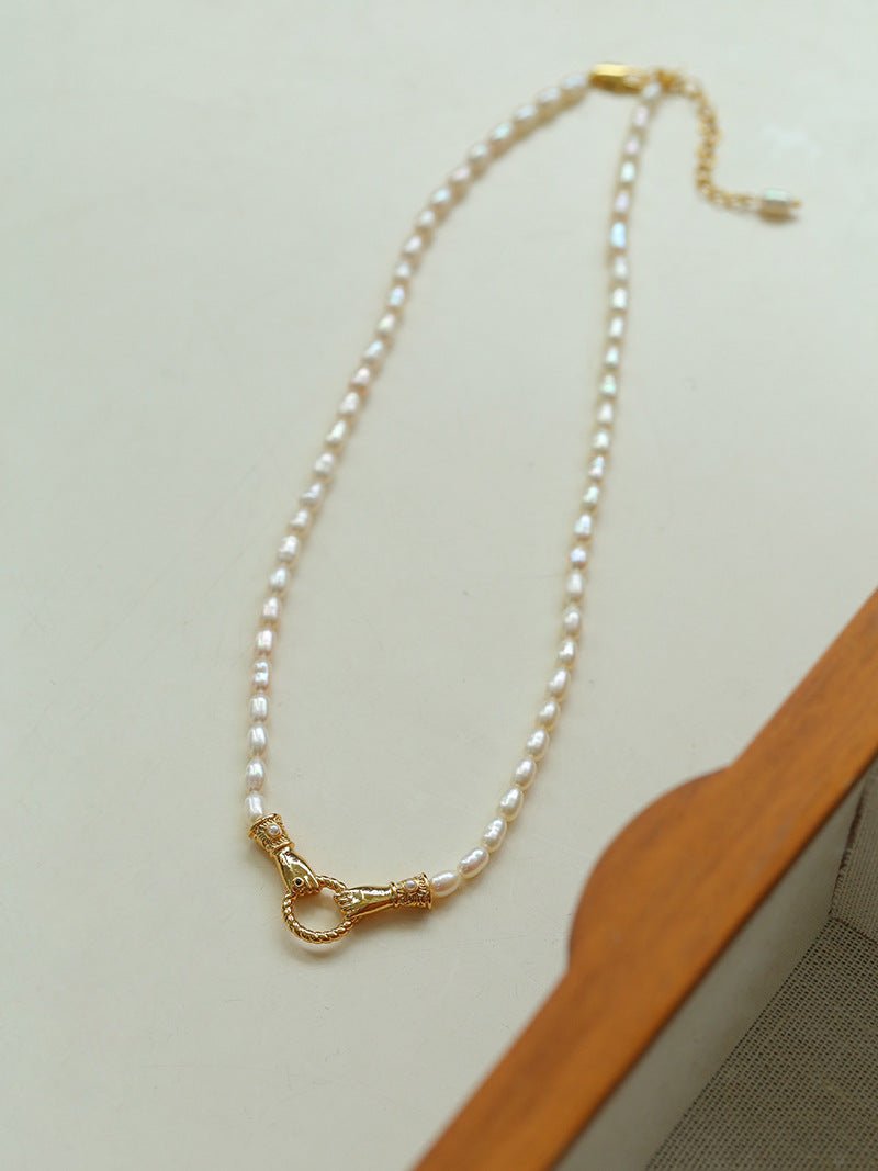 Double - Handed Ring Clasp Pearl Beaded Necklace - floysun