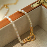 Double - Handed Ring Clasp Pearl Beaded Necklace - floysun