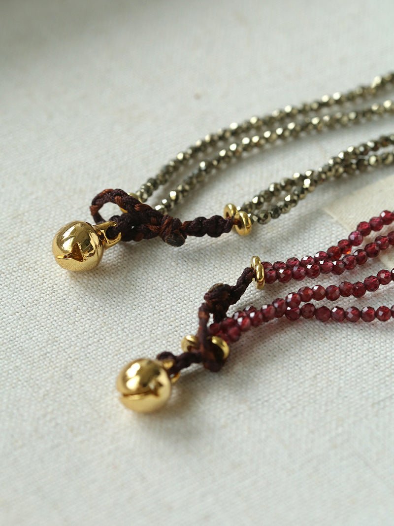 Double - Layer Faceted Gemstone Necklace with Pearl Pendant – Garnet or Gold Ore Option - floysun