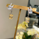Double - Layer Illusion Yellow & White Diamond Drop Earrings - floysun