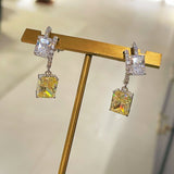Double - Layer Illusion Yellow & White Diamond Drop Earrings - floysun
