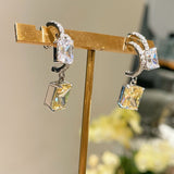 Double - Layer Illusion Yellow & White Diamond Drop Earrings - floysun
