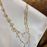 Double Layer White CZ Tassel Choker Necklace - floysun