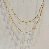 Double Layer White CZ Tassel Choker Necklace - floysun
