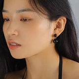 Double Natural Stone Ball Earrings-Black Onyx - floysun