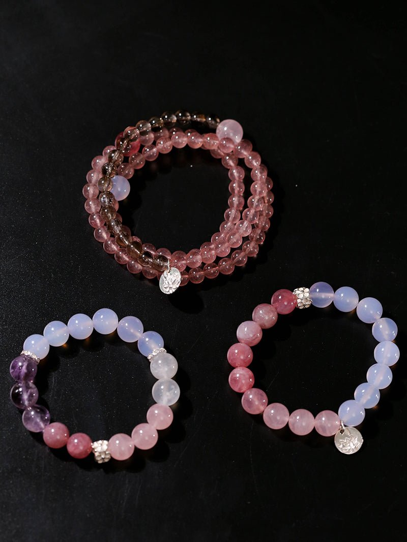 Dream Energy Crystal Bracelet - Triple - Layer Rose Quartz Mix - floysun