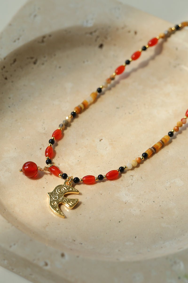 Dream Island Flaming Bird Beaded Necklace - floysun