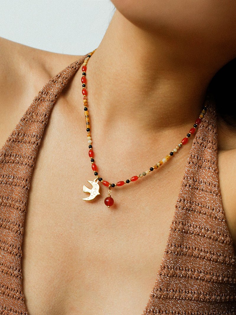 Dream Island Flaming Bird Beaded Necklace - floysun