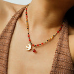 Dream Island Flaming Bird Beaded Necklace - floysun