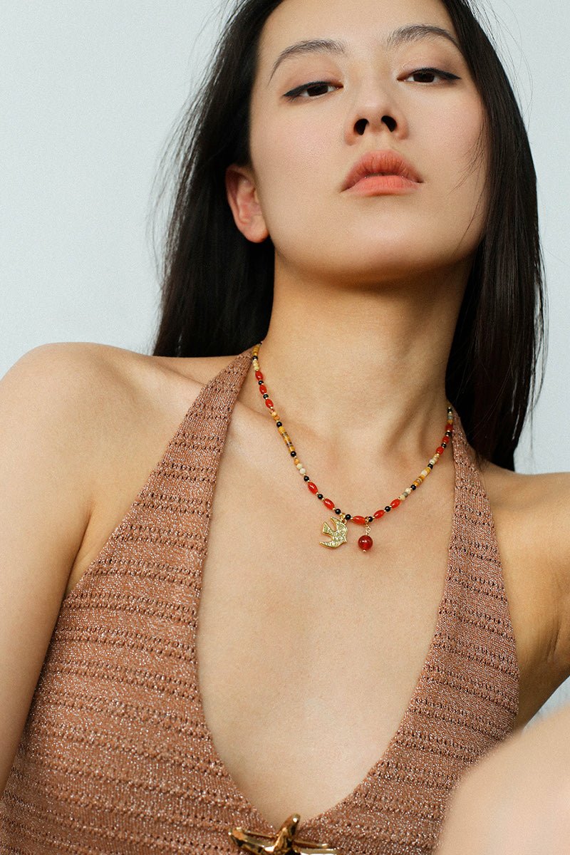 Dream Island Flaming Bird Beaded Necklace - floysun