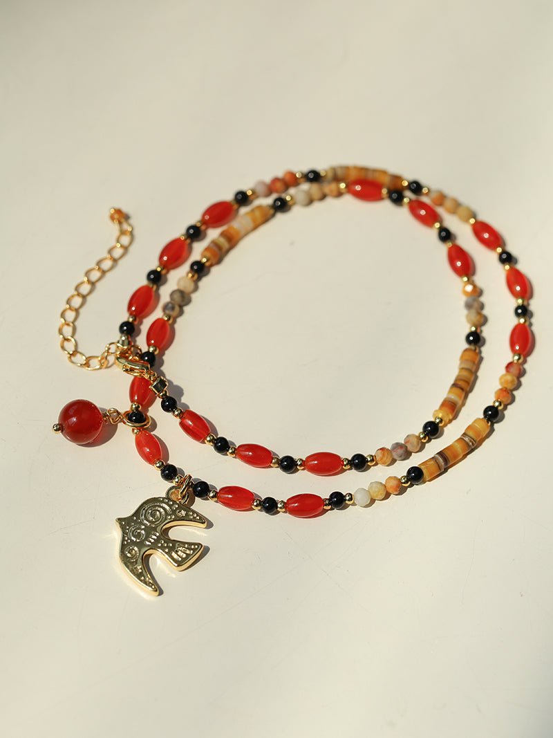 Dream Island Flaming Bird Beaded Necklace - floysun