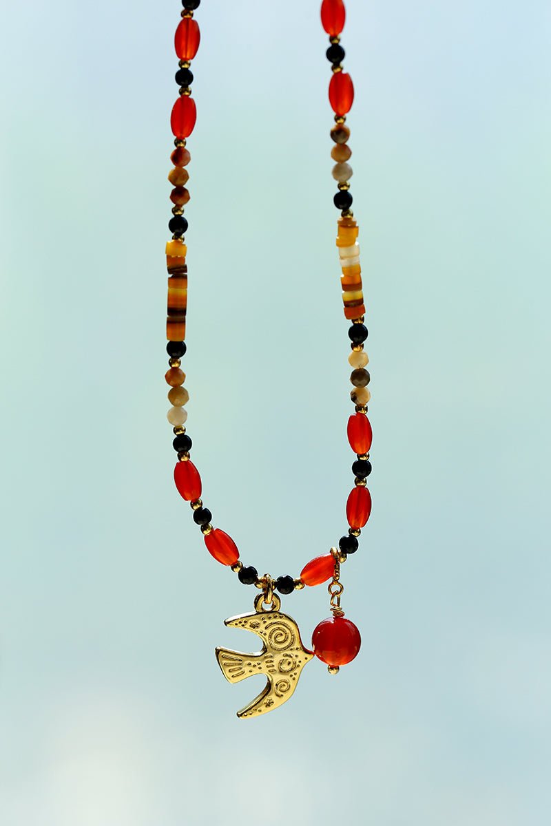 Dream Island Flaming Bird Beaded Necklace - floysun