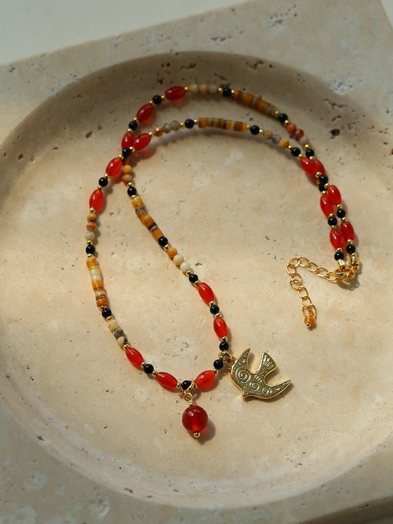 Dream Island Flaming Bird Beaded Necklace - floysun