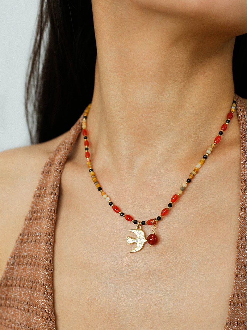 Dream Island Flaming Bird Beaded Necklace - floysun