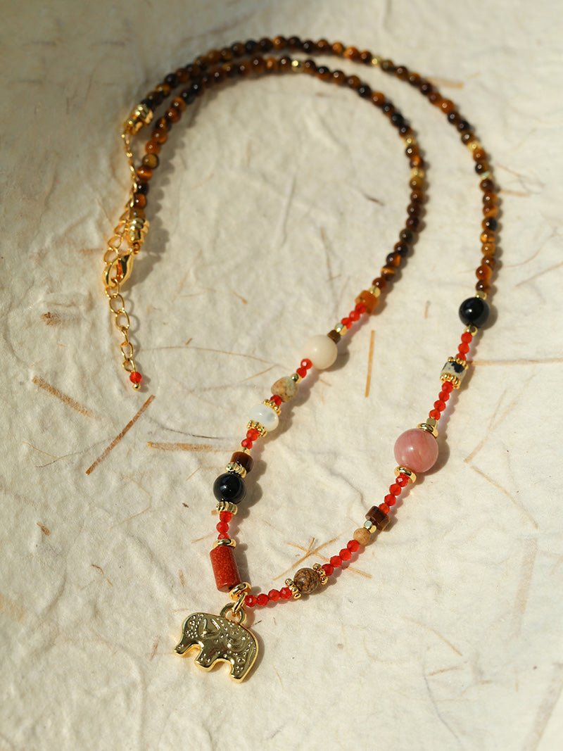 Dream Island Lucky Elephant Beaded Necklace - floysun