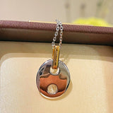 Dual - Tone Halo Circle Pendant Necklace - floysun